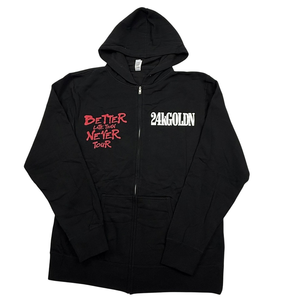 24kGoldn Better Late Than Never Tour Black Zip Up Hoodie Mens Large Independent - Picture 2 of 6
